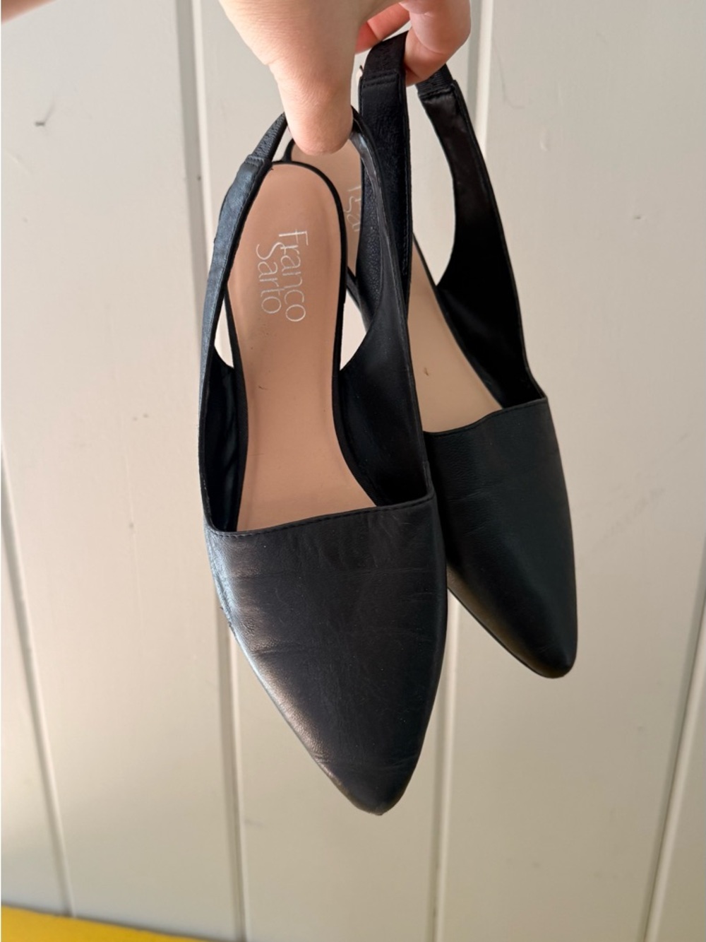 Franco Sarto Black Leather Pointed Slingback Flats